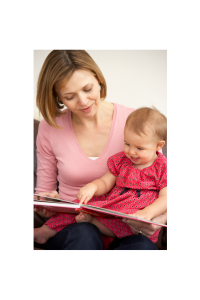 mom reading to baby