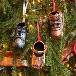 bronzed shoes on the Christmas tree