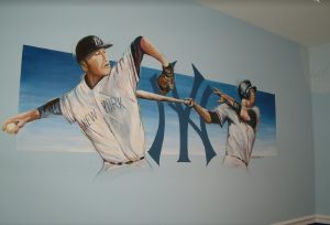 baseball mural for the nursery