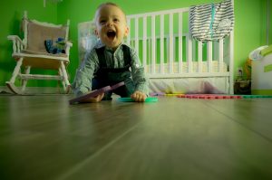 baby crawling in the nursery