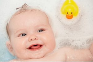 baby in bath tub--baby's sensitive skin