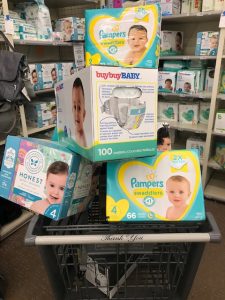 diapers in a shopping care