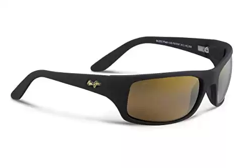 Maui Jim Men's and Women's Peahi Polarized Wrap Sunglasses, Black Matte Rubber/HCL® Bronze, Large