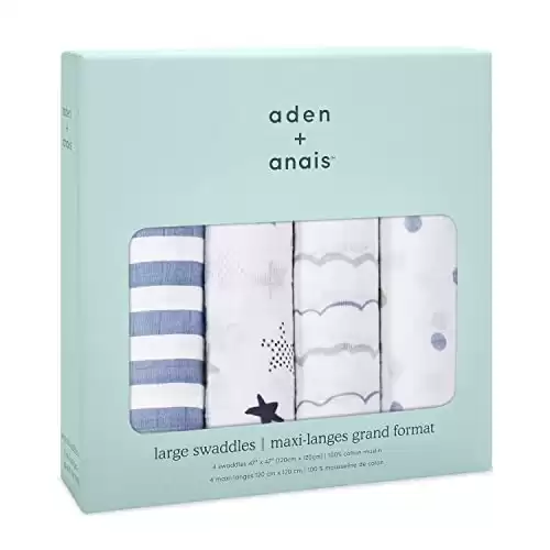 aden + anais Swaddle Blanket, Boutique Muslin Blankets for Girls & Boys, Baby Receiving Swaddles, Ideal Newborn & Infant Swaddling Set, Perfect Shower Gifts, 4 Pack, Rock Star