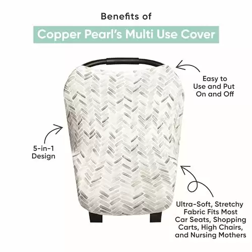 Baby Car Seat Cover Canopy and Nursing Cover Multi-Use Stretchy 5 in 1 Gift "The Classic" by Copper Pearl