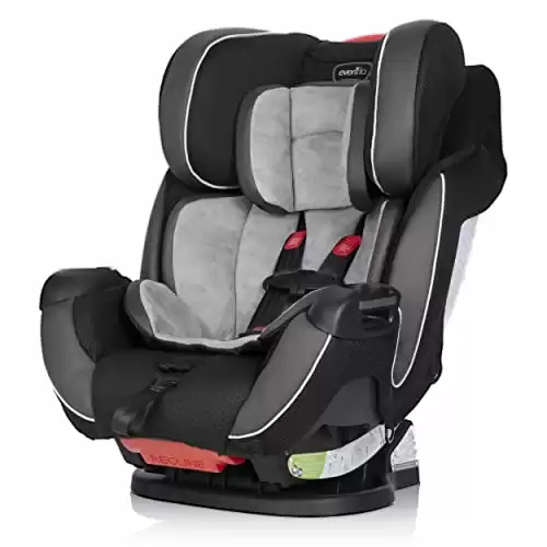 Evenflo Symphony Elite All-In-One Convertible Car Seat, 5-Point Infinite Slide Harness, Easy to Install, Forward / Rear Facing, Booster Seat, 110-lb Capacity, Multiple-Position Recline, Paramount Gray