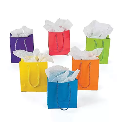 Fun Express (3/181) Small Bright Neon Paper Party Bags (24 Pack) Holiday and All-Occasion Colorful Bags