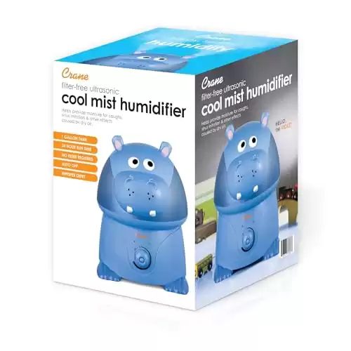 Crane Adorables Ultrasonic Humidifiers for Bedroom and Baby Nursery, 1 Gallon Cool Mist Air Humidifier for Large Room or Kid's Room, Humidifier Filters Optional, Hippo