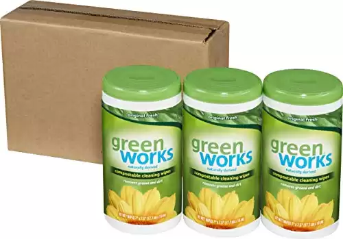 Green Works Compostable Cleaning Wipes, Biodegradable Cleaning Wipes - Unscented, Free & Clear 62 Count (Pack of 3) (Package May Vary)