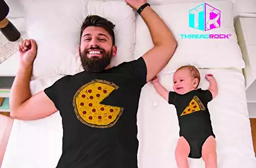 Threadrock Pizza Pie & Slice Infant Bodysuit & Men's T-Shirt Matching Set (Baby: 12M, Black|Men's: 2XL, Black)
