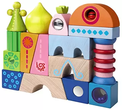 HABA Cordoba Building Blocks - 16 Piece Play Set with Unique Colorful Shapes (Made in Germany)