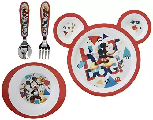 The First Years Disney Mickey Mouse Dinnerware Set - Toddler Plates and Toddler Utensils- 4 Count