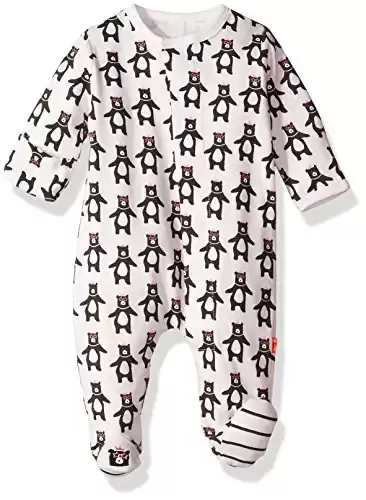 Magnificent Baby Kid's Magnetic Footie Sleepwear, Party Bear Pink, 0-3M