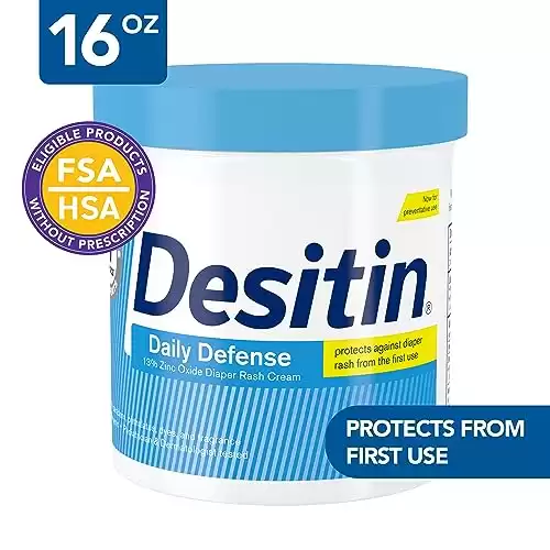 Desitin Daily Defense Baby Diaper Rash Cream with 13% Zinc Oxide, Barrier Cream to Treat, Relieve & Prevent Diaper Rash, Hypoallergenic, Dye-, Phthalate- & Paraben-Free, 16 oz