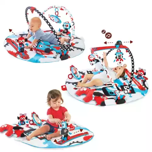 Yookidoo Baby Gym and Play Mat - 3 Stage Accessory Gym with Motorized Robot Track - 20 Development Activities - Age 0-12 Months