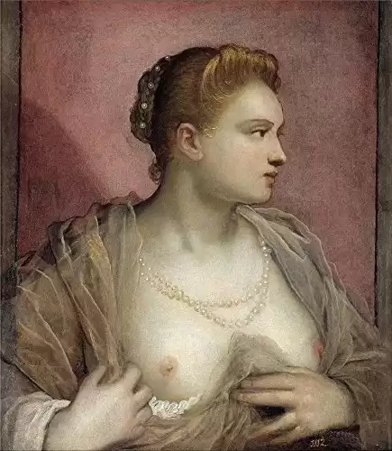 Polyster Canvas ,the High Resolution Art Decorative Prints On Canvas Of Oil Painting 'Tintoretto Jacopo Robusti Lady Baring Her Breast Ca. 1555 ', 10 X 11 Inch / 25 X 29 Cm Is Best For Wall ...