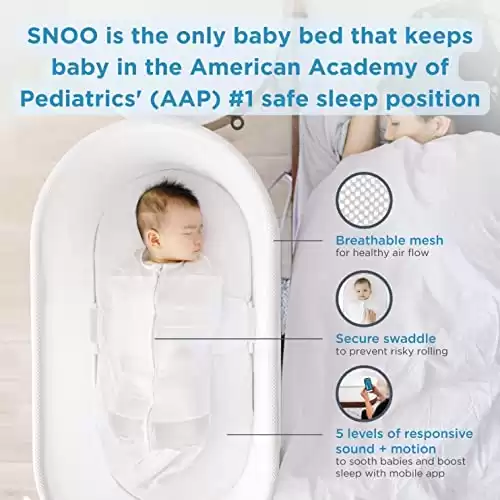 SNOO Smart Sleeper Baby Bassinet – Bedside Crib with Automatic Rocking Motions and Soothing White Noise – Ideal for Newborn Babies to 6 Months – Natural Sleep Training